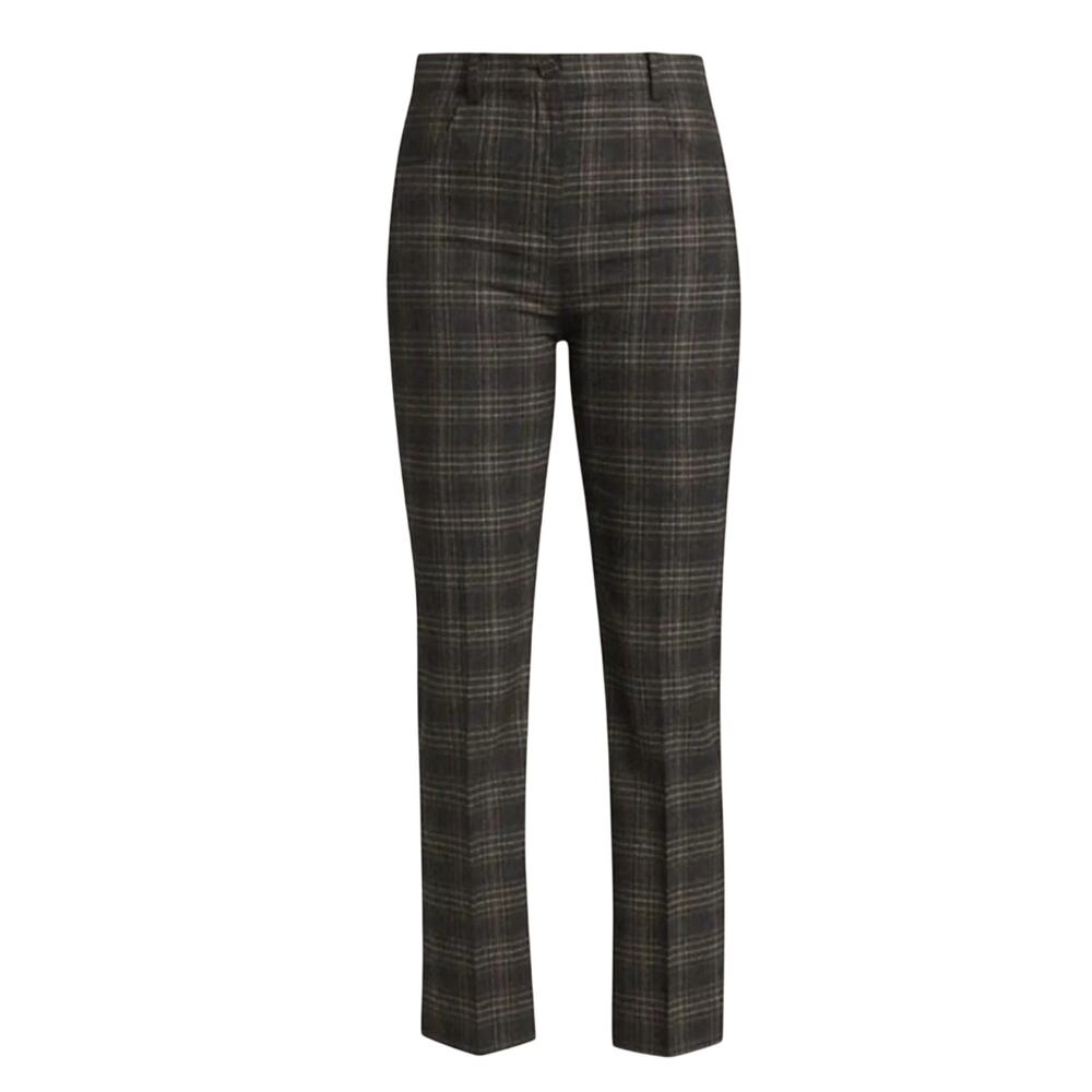 Theory Auburn Plaid High Rise Ankle Stretch Wool Gray Brown Pants | Size 2